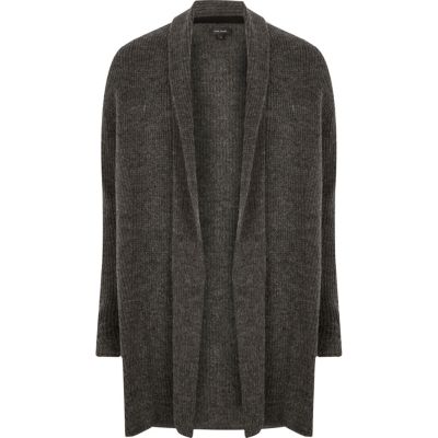 Dark grey ribbed wool cardigan